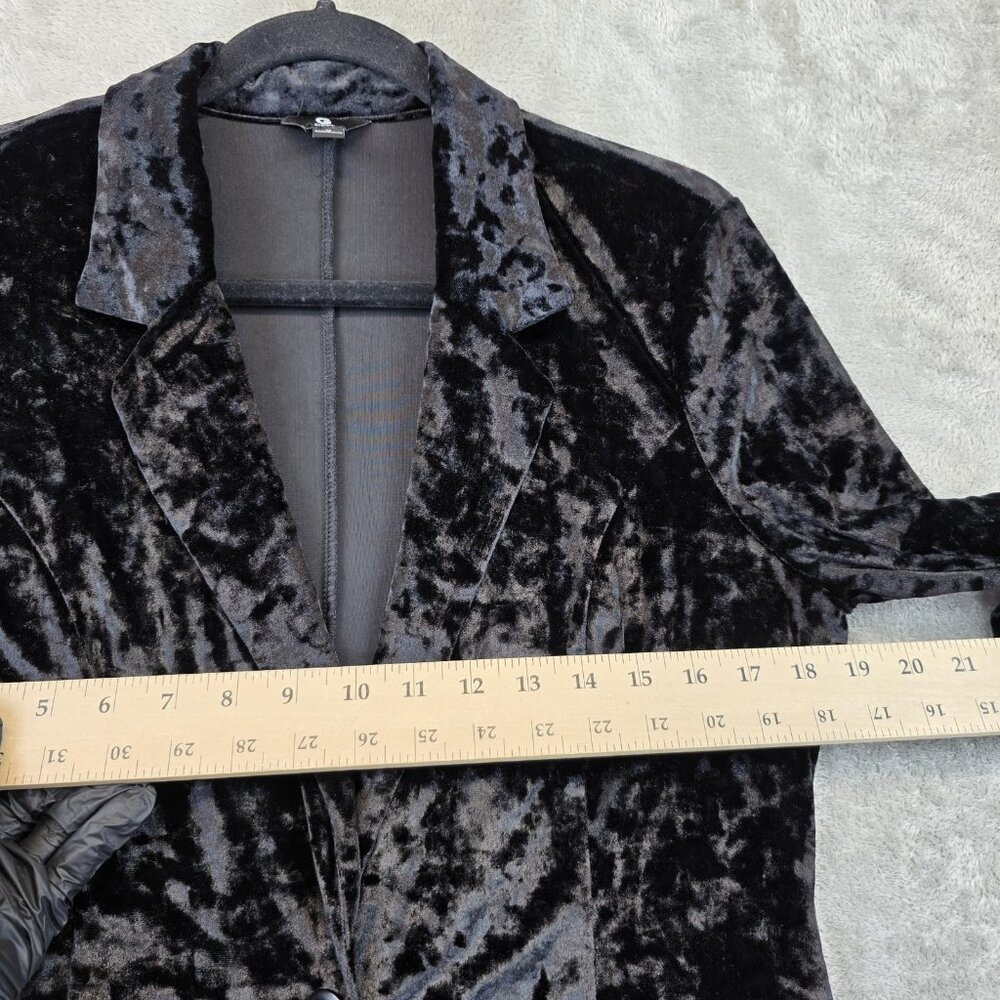 G by Guess Blazer Womens Medium Black Crushed Velvet One Button Jacket Stretch - Picture 4 of 9